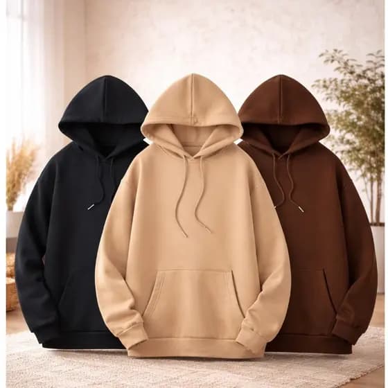 Kit 3 Blusas Moletom Canguru Com Capuz Liso Frio Unissex Masculino e Feminino Com bolso Algodão