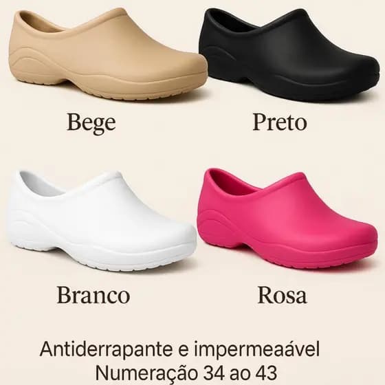 Sapato Antiderrapante Profissional Impermeável EPI Cozinha Limpeza Enfermagem Hospitalar