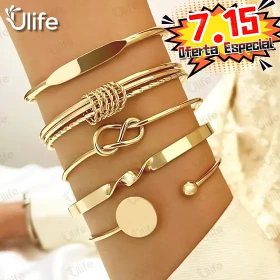 Conjunto De Pulseira De Torção Geométrica 5 Peças Para Mulheres Minimalista Empilhável Presente De Joias Da Sorte-UF