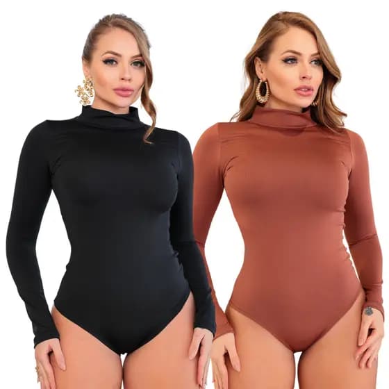 Kit 2 Body Bori Feminino Manga Longa Gola Alta Suplex Inverno Frio Moda Blogueira Sem Transparência