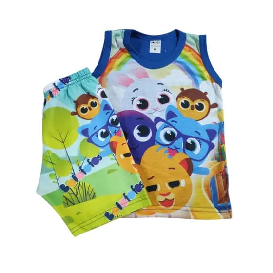 Conjunto Infantil Bolo fofo Personagem Regata Algodão Short Tactel