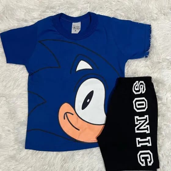 Fantasia Sonic Infantil Menino Camisa e Short Algodão