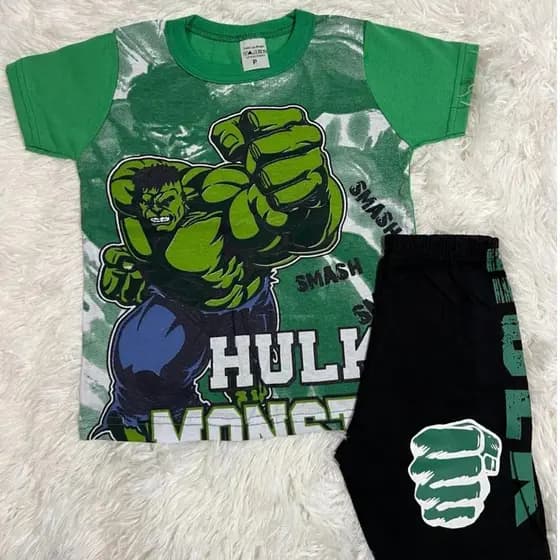Fantasia Do Hulk Infantil Menino Camisa Bermuda Algodão