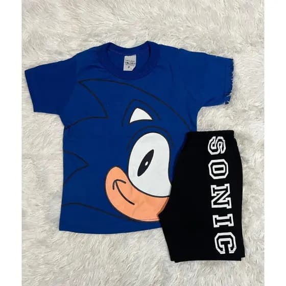 Conjunto Fantasia Sonic Menino Infantil Short e Blusa
