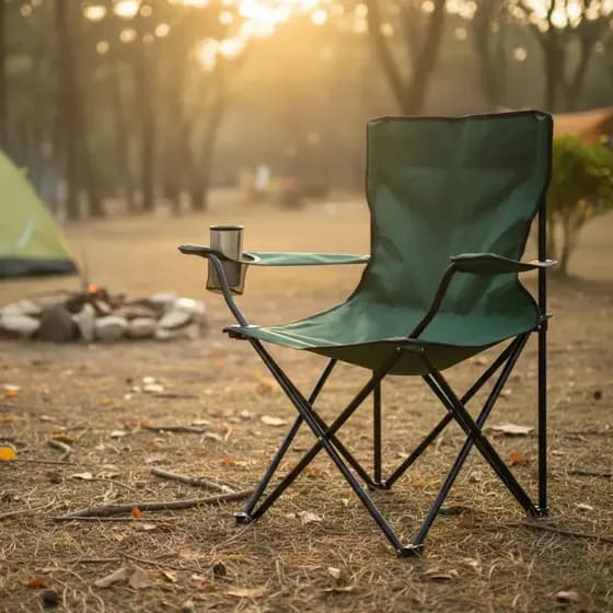 Cadeira de Camping Dobrável Verde com Apoio de Braço Porta-Copos e Bolsa para Transporte até 95kg