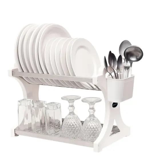 Escorredor de Louça 16 Pratos Branco em aço Inox Alto com Porta Talheres Pia Cozinha Organizador