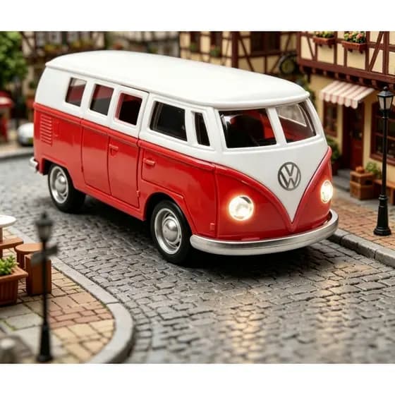 Kombi Miniatura Perua com luz e som Carrinho Colecionador Abre Porta Fricção 1:32