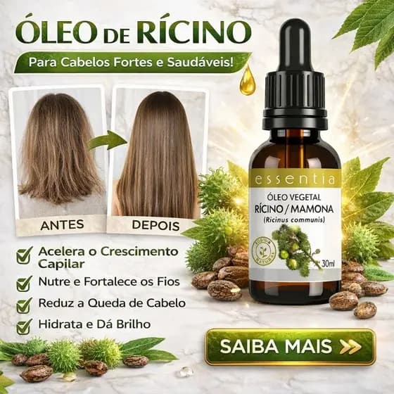 Óleo de Rícino Puro 100% 30ml Crescimento Capilar, Barba, Sobrancelha e Cílios Fortalece os Fios