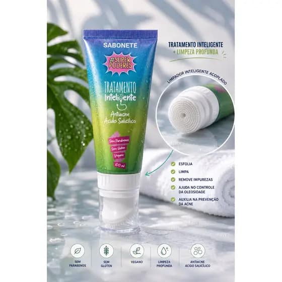 Tratamento inteligente Anti Acne Sabonete Inteligente Antiacne Ácido Salicílico Com Escova Massageadora 100ml