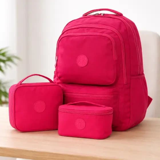 Kit Mochila Escolar Nylon com Lancheira Infantil Juvenil - Volta às Aulas