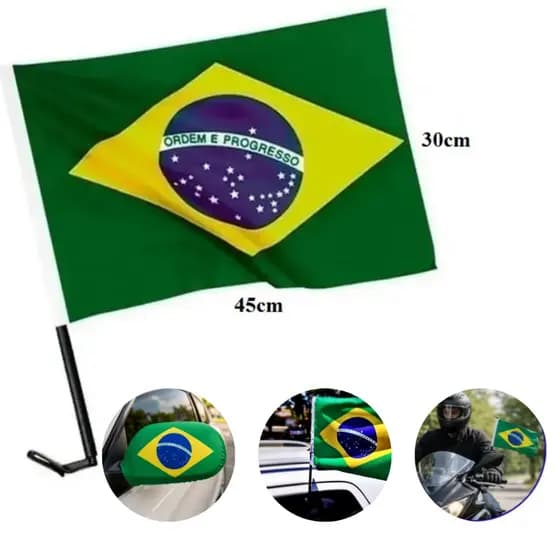Bandeira do Brasil Copa do Mundo Para Pendurar em Carro Moto e Bike Poliéster Com Suporte Bandeirinhas do Brasil