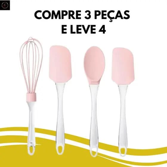 Kit Utensílios Silicone Espátula Pão Duro + Colher / Batedor de Ovos - Cabo Plástico Uz