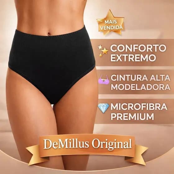 CALCINHA CLÁSSICA DEMILLUS BIBELÔ 57487 CINTURA ALTA MICROFIBRA CONFORTO PREMIUM