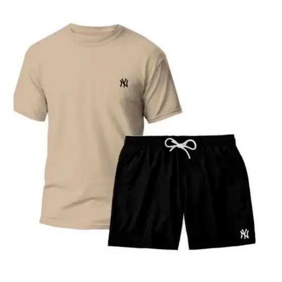 Kit Camiseta e Short Tactel Masculino Camisa Algodão