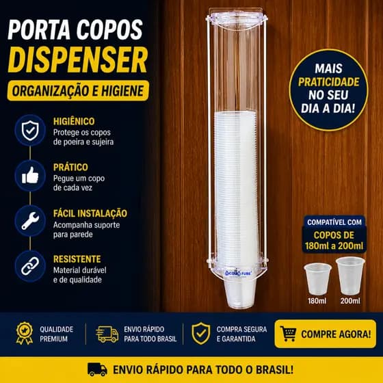 Suporte dispenser de copos descartáveis de Parede de Água / Acqua Fure, para copos 200/180ml