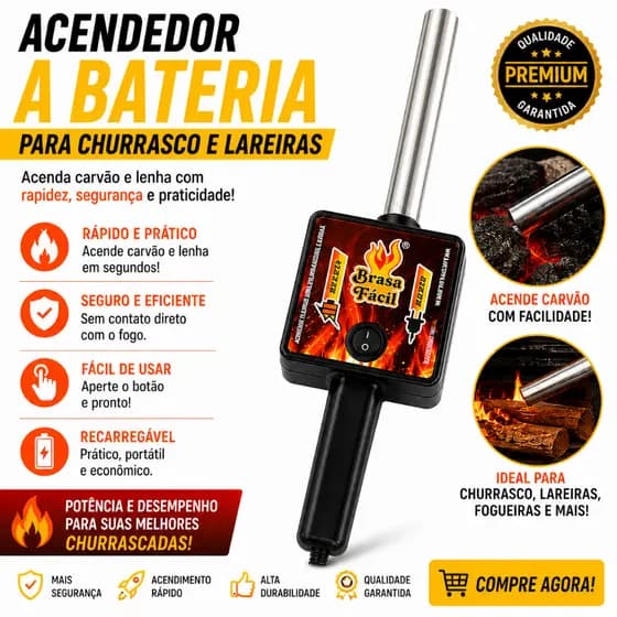 Brasa Fácil com Bateria-Recarregável Soprador e Acendedor para Churrasqueira e Lareira