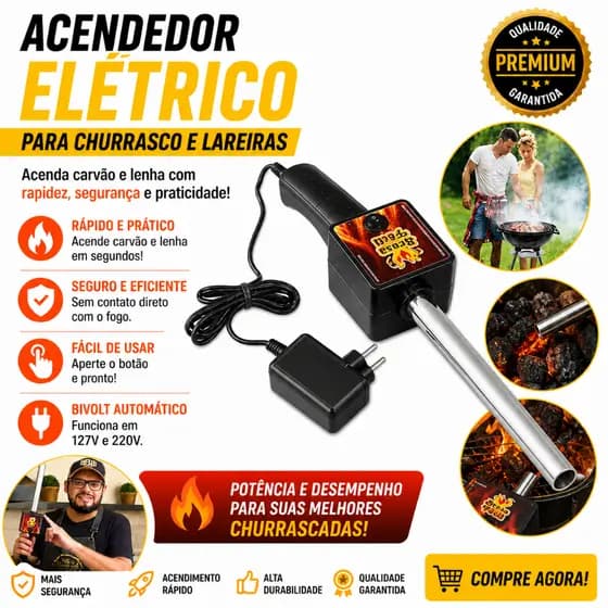 Acendedor Elétrico Brasa Fácil Soprador para Churrasqueira E Lareira Bi-volt 127/220