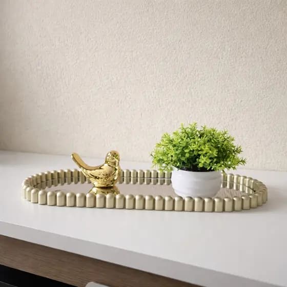 Bandeja Decorativa Espelhada 20x30 Luxo Dourada/Preta Porta Perfume Maquiagem Organização Banheiro Lavabo