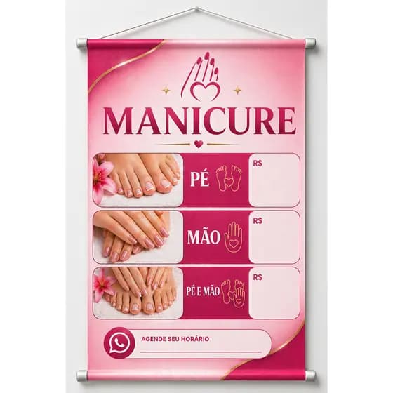 Banner em Lona Manicure Arte Pronta Unhas Salão de Beleza 80x60