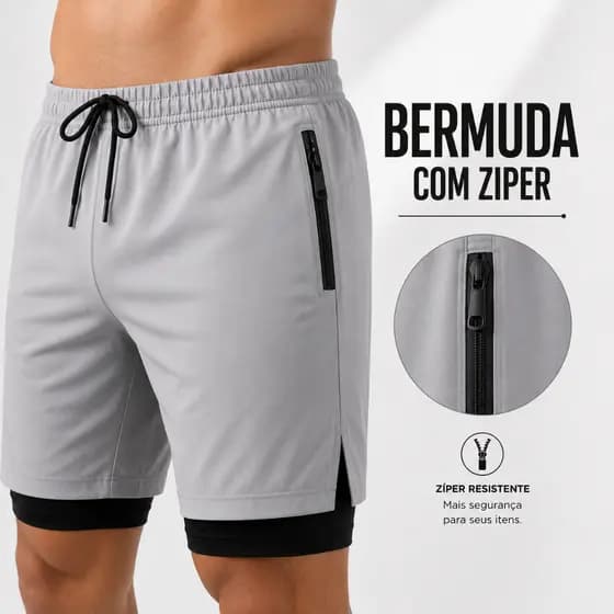 bermuda 2 em 1 tactel com elastano com ziper bolso interno para celular para academia e corrida