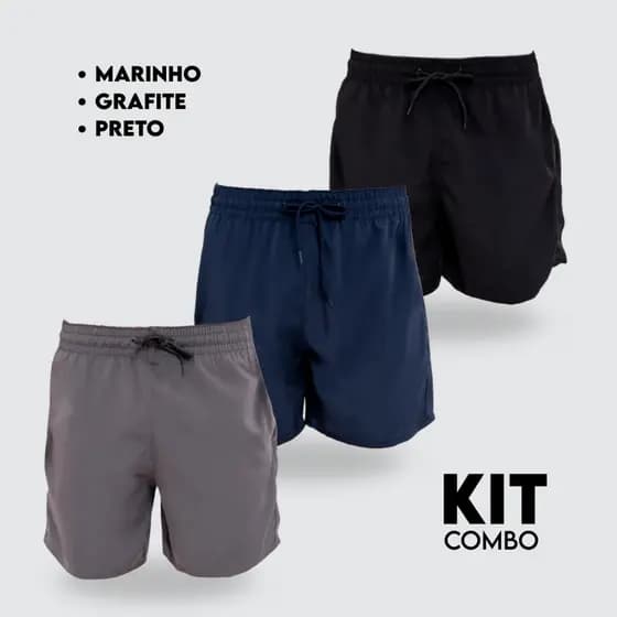 Kit 3 Shorts Praia Masculino Elastano Bermuda Academia Corrida Verão Com Bolso Telado
