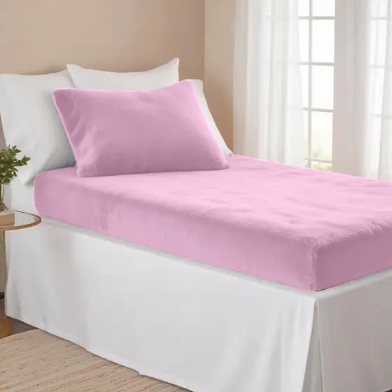 Jogo De Lençol Solteiro 2 Peças Plush Manta Flannel - Rosa Bebê