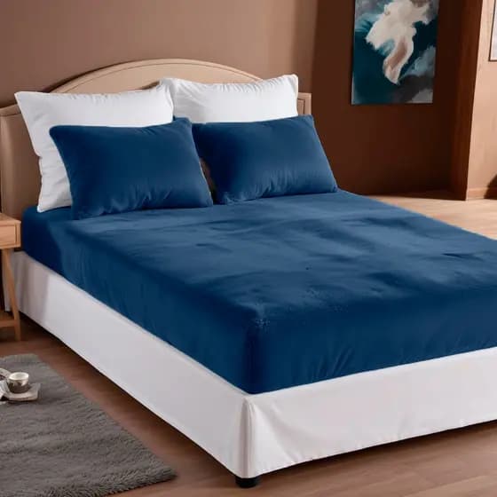 Jogo De Lençol 3 Peças Casal / Queen Plush Manta Flannel - Azul Marinho
