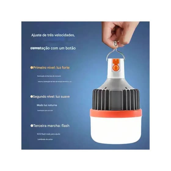 Lâmpada recarregável led grande capacidade bateria de longa duração retrátil 100w e 200w