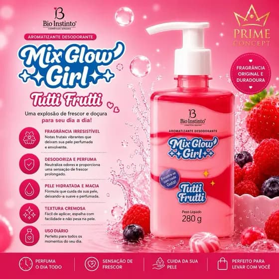 Hidratante corporal Gel para virilha Mix Glow Girl Tutti Frut- Aromatizante Desodorante Corpo, Bumbum e Virilia Melancia