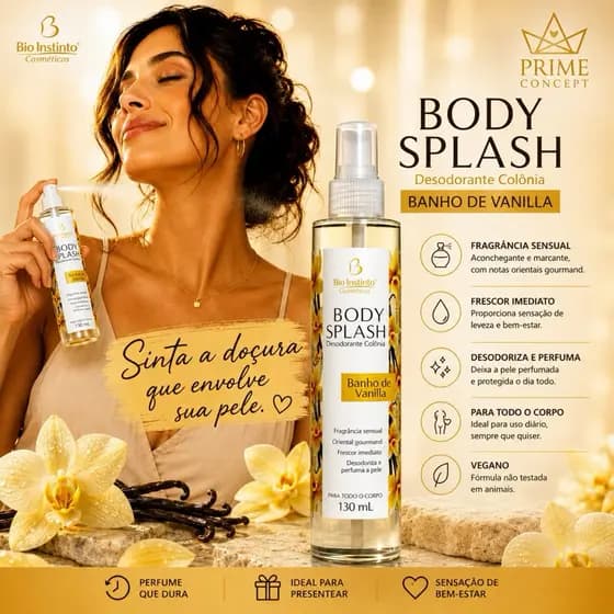 Bio Instinto Body Splash Banho de Vanilla 130ml - Perfume Suave e Confortável