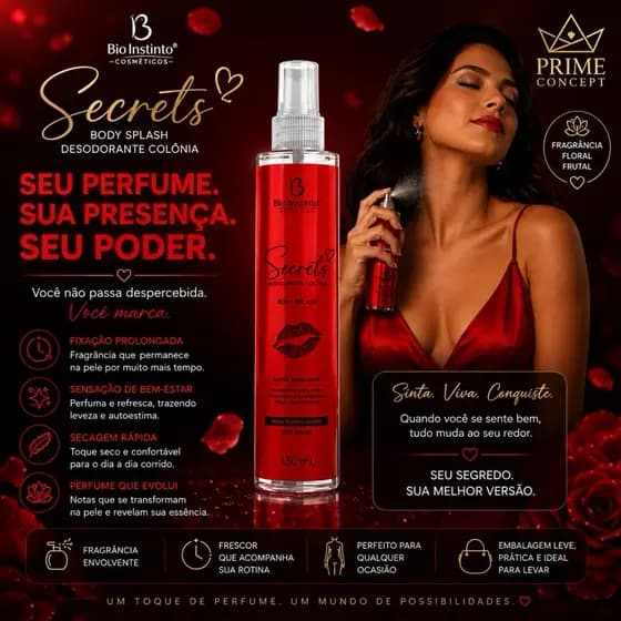 Bio Instinto Body Splash Secrets 130ml - Fragrância Suave e Refrescante, Ideal para o Dia a Dia