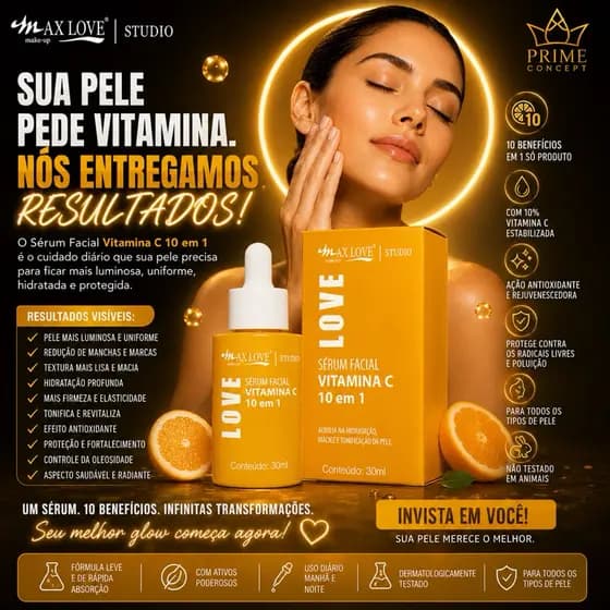 Sérum Facial Vitamina C 10 em 1 Max Love