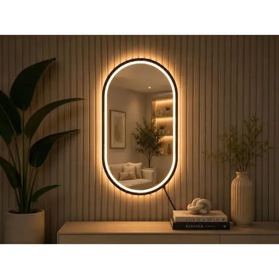 Espelho Led e Touch 3 tons de Led, Dourado ou Preto ou Prata 70 cm