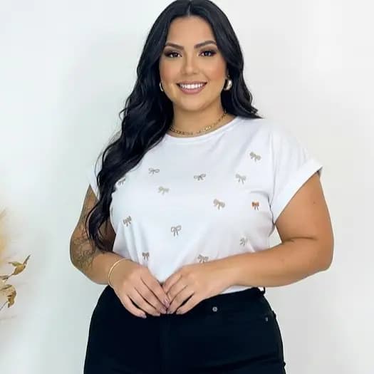 Blusa Feminina Manga Japonesa Laço Bordado Tecido 100% Algodão Estilo Confortável e Moderno Diaa Dia