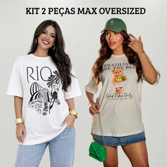 Kit 2 Blusas Max Femininas Tecido 100% Algodão - Ursinha Brasil e Rio Preto