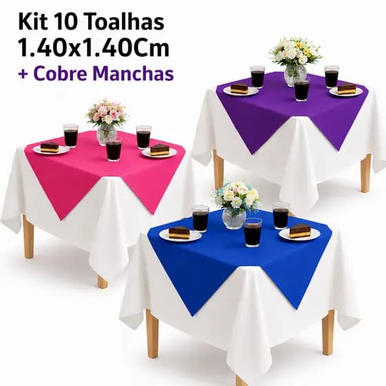Kit 5 a 15 Toalhas de Mesa Toalhas 1,40x1,40m + 15Cobre Manchas 70x70cm TNT Aniversario Festa Decoração