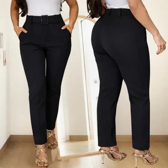 Calça femininas Social Alfaiateria Cintura alta Skinny com cinto e bolso moda elegante super luxo
