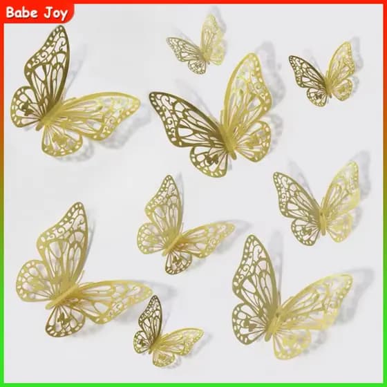 24 Pçs De Decoração De Borboleta Dourada 3D para Decoração de Festa de aniversário Adesivo Decoração