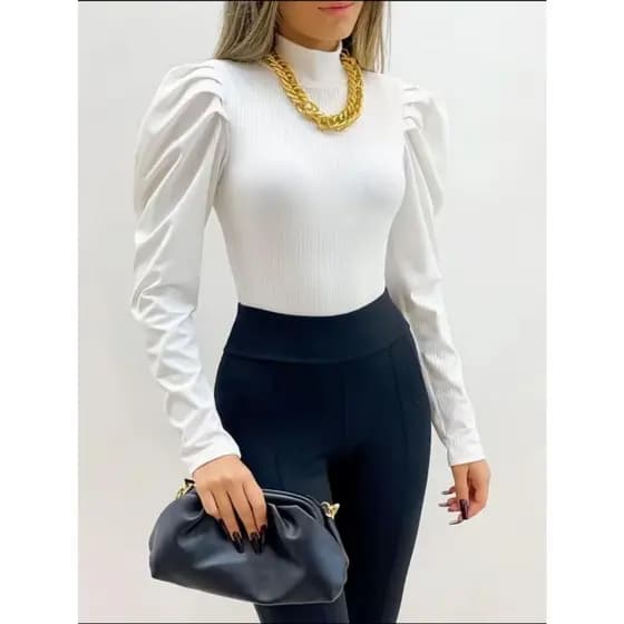 PRINCESA Blusa Manga Longe Princesa Gola Alta Canelada Tendência Moda Super Envio ! !