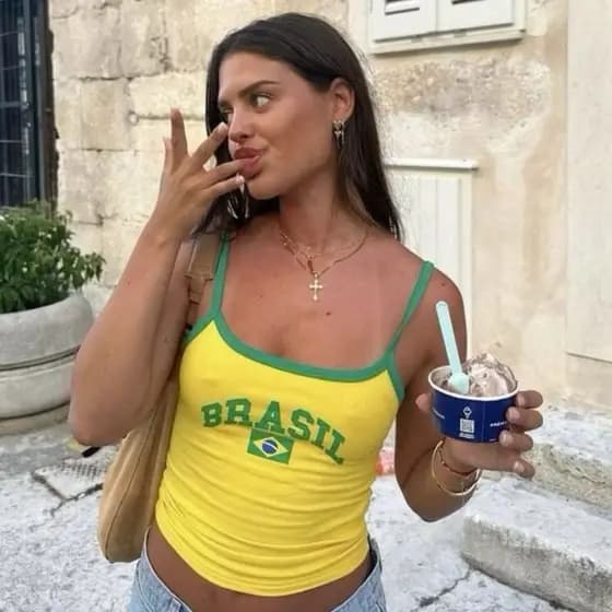 REGATA Brasil Baby look Brasil Y2K Tipo Gringa feminina Estampado