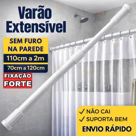 Varão De Cortina Ajustável 70cm até 2mt Bastão Extensivel Box Banheiro Pia Janela Suporte Extensor