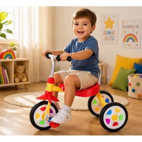 Triciclo Infantil Pedal Estavel Seguro Diversao Crianca Menino Menina Amarelo