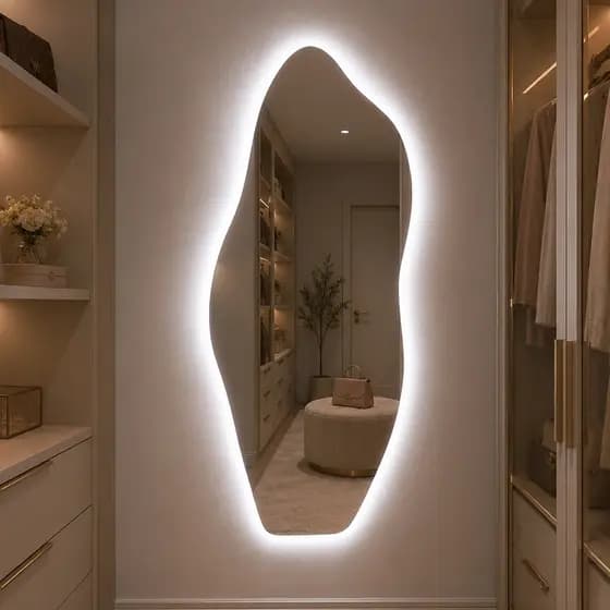 Espelho Corpo Inteiro Flame Com Led 1,20m x 50cm Orgânico Pinterest Decoração de Quarto Banheiro