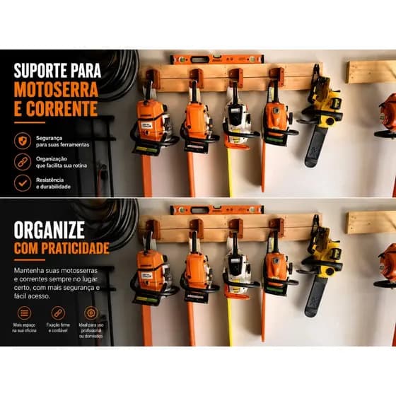 Suporte de Parede para Motosserra e Corrente | Organização e Segurança
