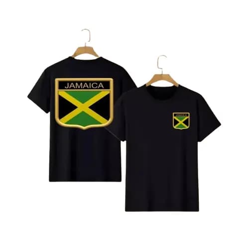 Camiseta Jamaica Preta Básica Unissex 100% Algodão Estampada Jamaica Frente e Costa Promoção