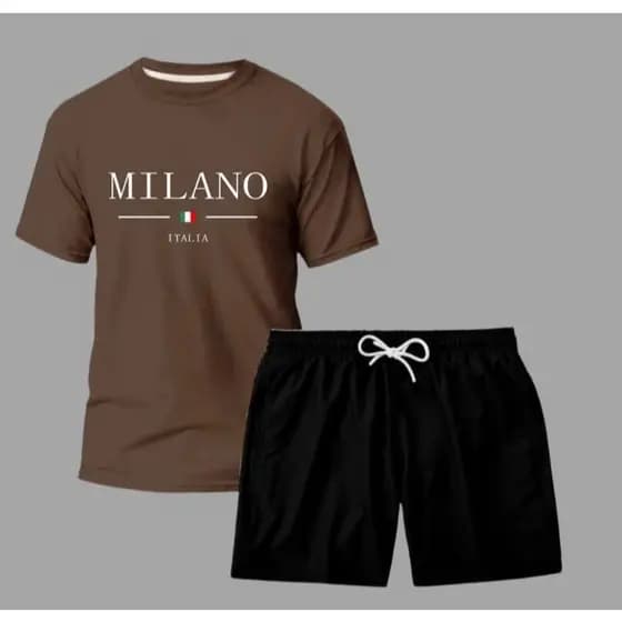 Kit Conjunto Camiseta Masculina Algodão Milano Itália + Shorts Tactel Estiloso Verão