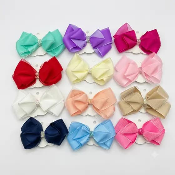 Kit 12 Laços Boutique Organza Presilha Bico de Pato Cores Sortidas Premium