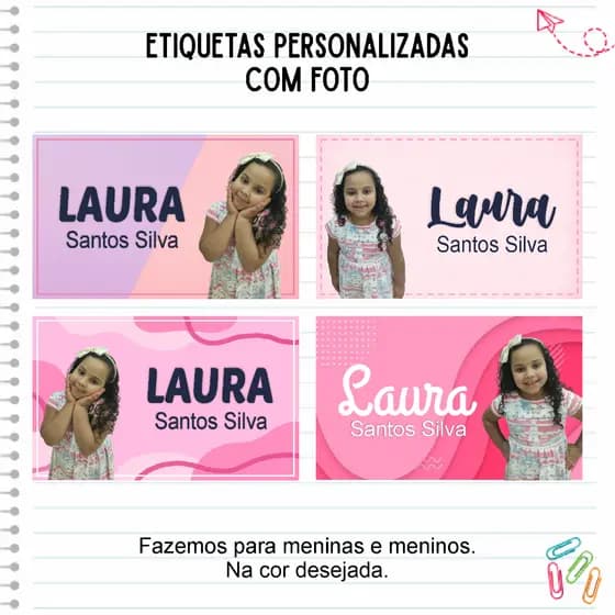 ETIQUETA ESCOLAR COM FOTO - ETIQUETA ESCOLAR PERSONALIZADA - KIT ETIQUETAS ESCOLARES