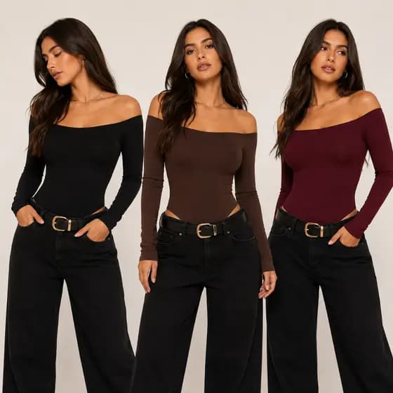 Body Ombro a Ombro Manga Comprida Longa Blusa Feminina Elegante Bory Ciganinha Suplex Moda Gringa Forro Festa Estiloso