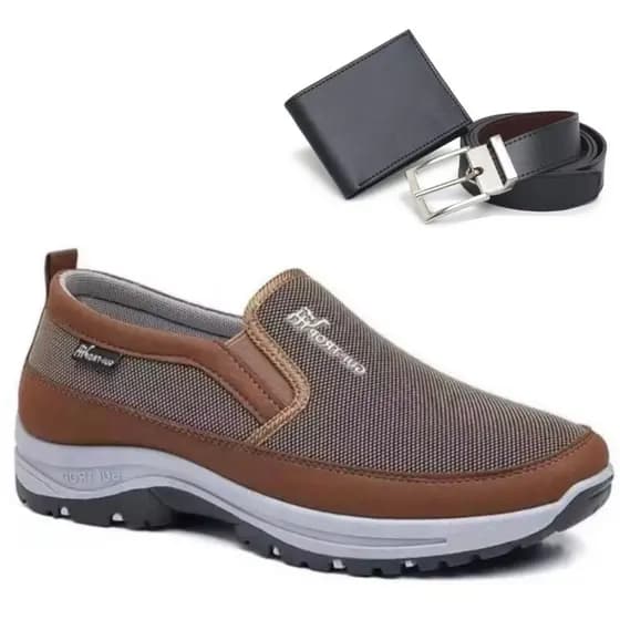 Tenis Sapatilha Masculino Casual Adventure Ortopedica de Trilha Resistente com Solado Leve Costurado + Cintoo e Carteira